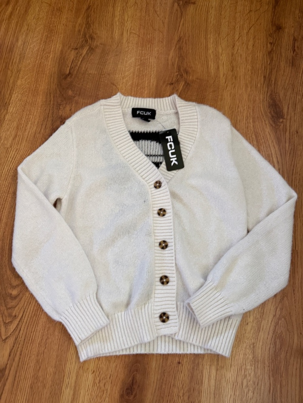 French Connection Cream Button-Front Knit Cardigan